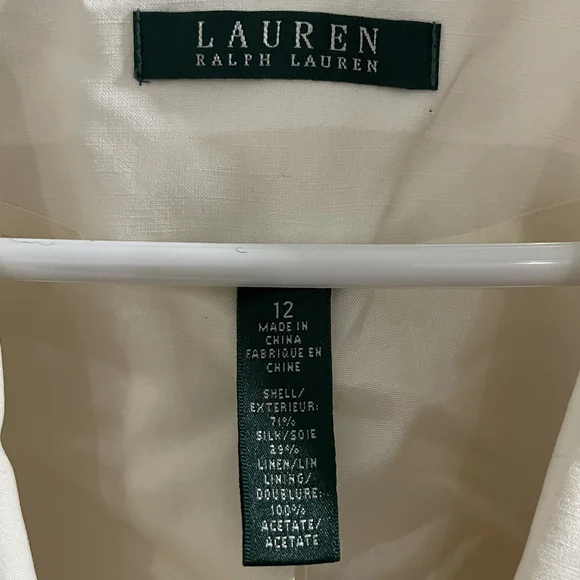 NWT Lauren Ralph Lauren Vintage Y2K Cream Ivory Silk Linen Blazer Jacket Size 12